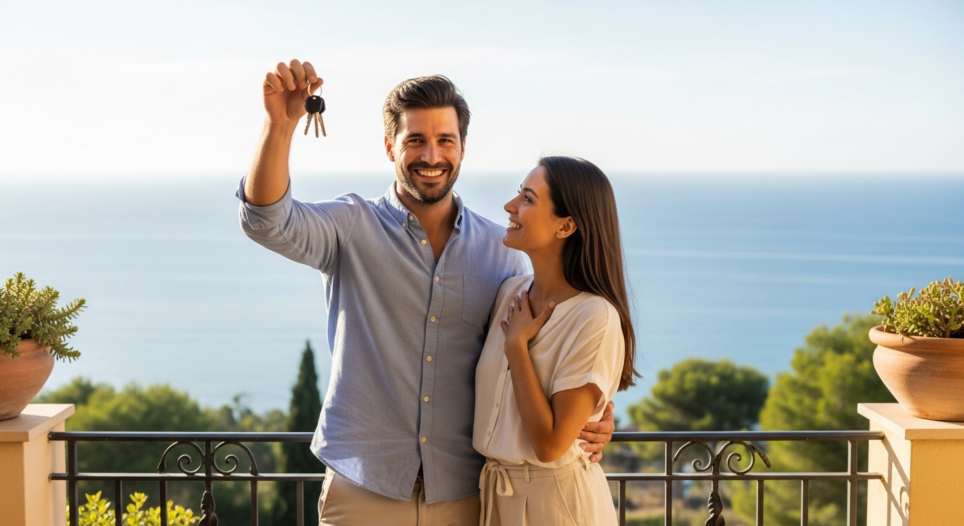 Mediterranean apartment balcony overlooking Spanish coastline representing rental investment yield