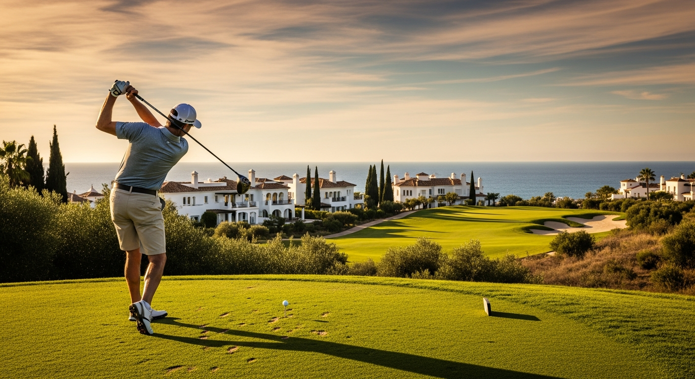 Golf course on the Costa Blanca with Mediterranean views and white villas in the background