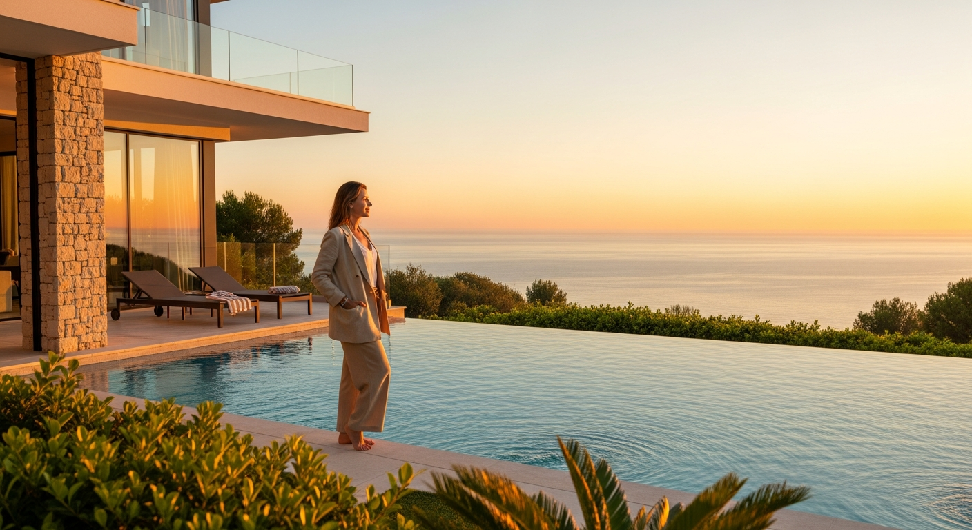 Modern luxury villa with infinity pool overlooking the Mediterranean Sea in Spain