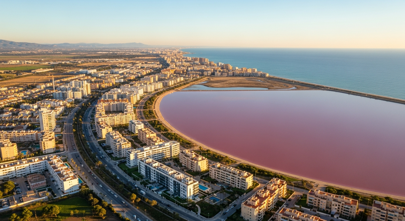 Aerial view of Torrevieja coastline with apartment buildings and Mediterranean Sea representing property investment opportunity