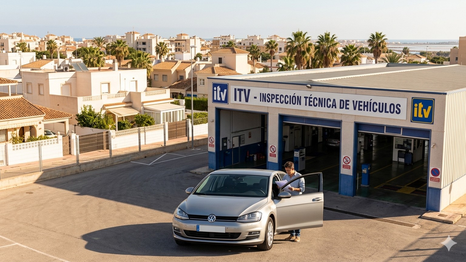 Foreign car with European plates parked outside a DGT office in Spain during the vehicle registration process