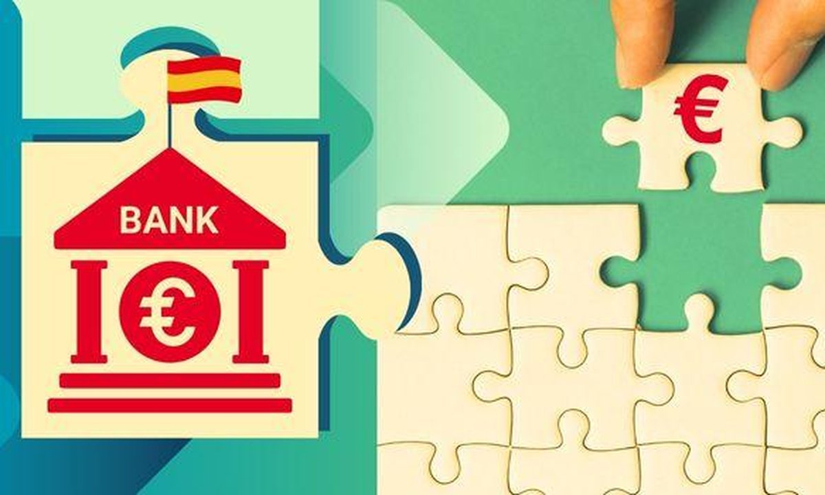 Customer signing bank account forms at Spanish bank counter with passport