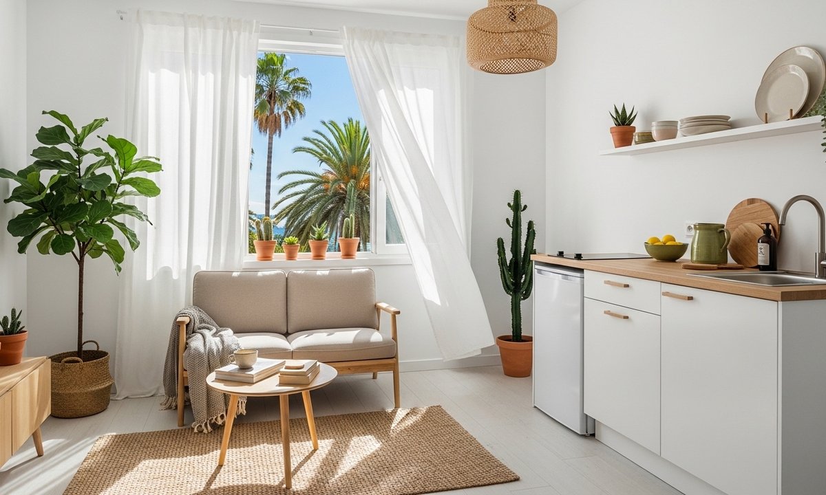 Bright 30 sqm Mediterranean studio apartment interior in Torrevieja