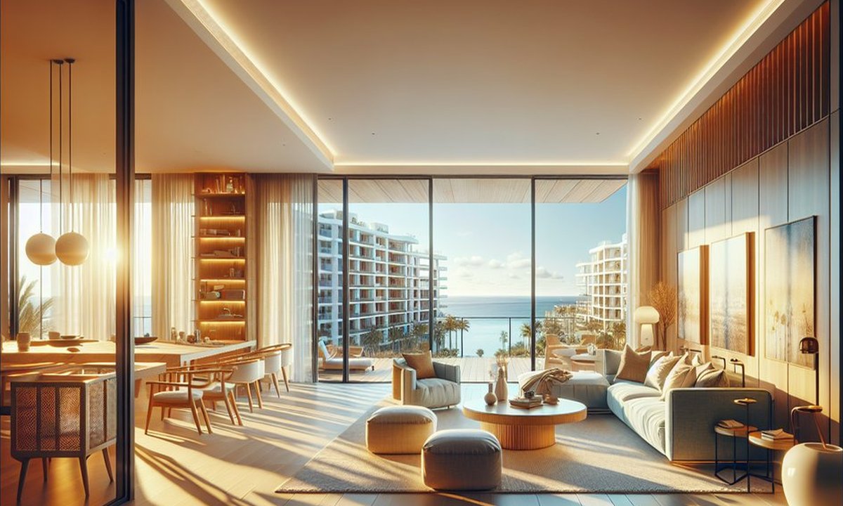 Real estate agent showing apartment to buyers couple in Torrevieja