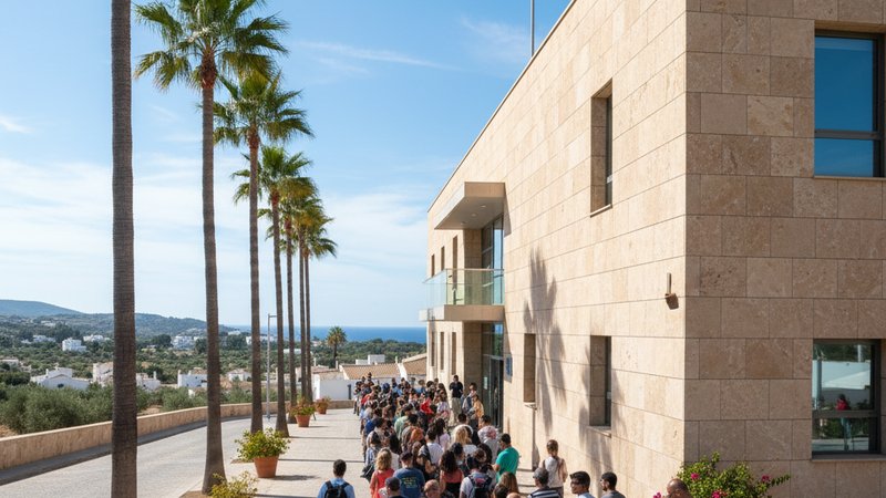 Queue of people waiting for NIE appointment at Spanish police station