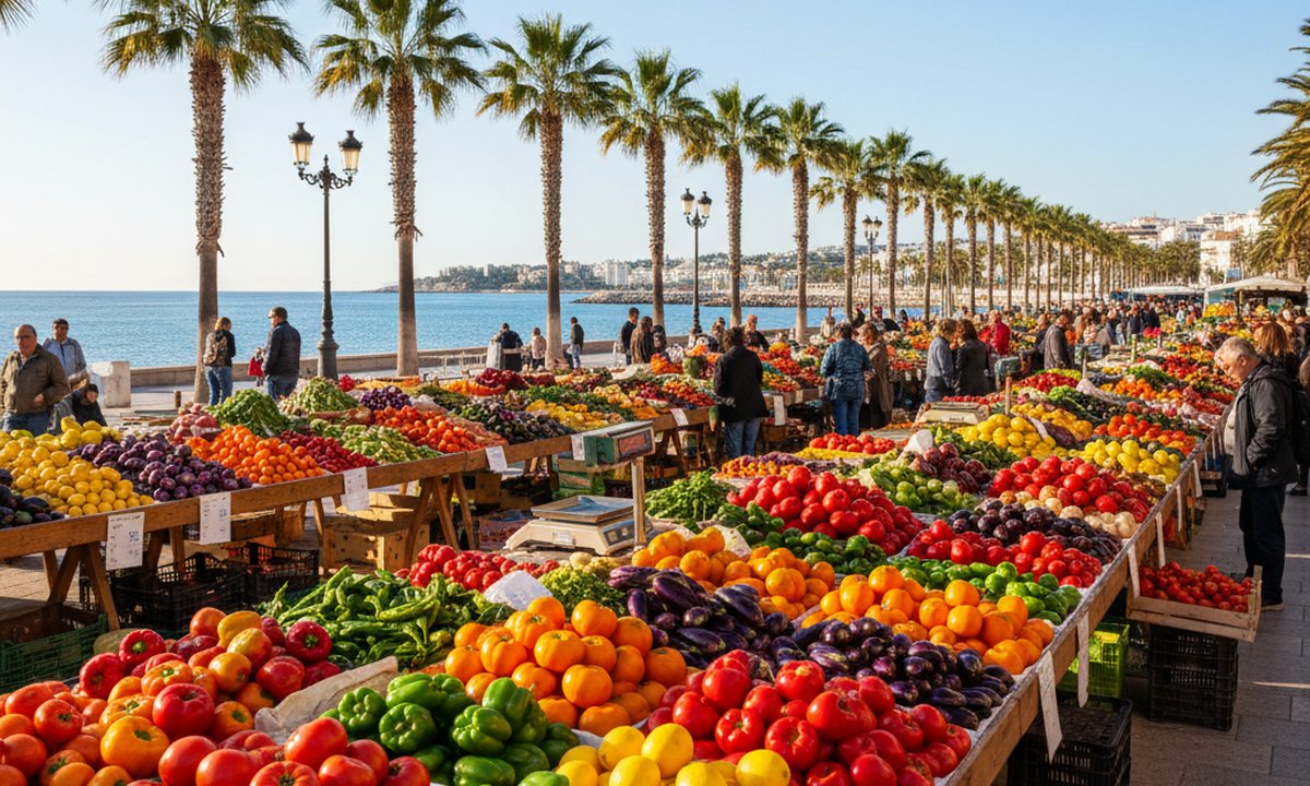 Cost of living Costa Blanca — fresh produce at Mediterranean market