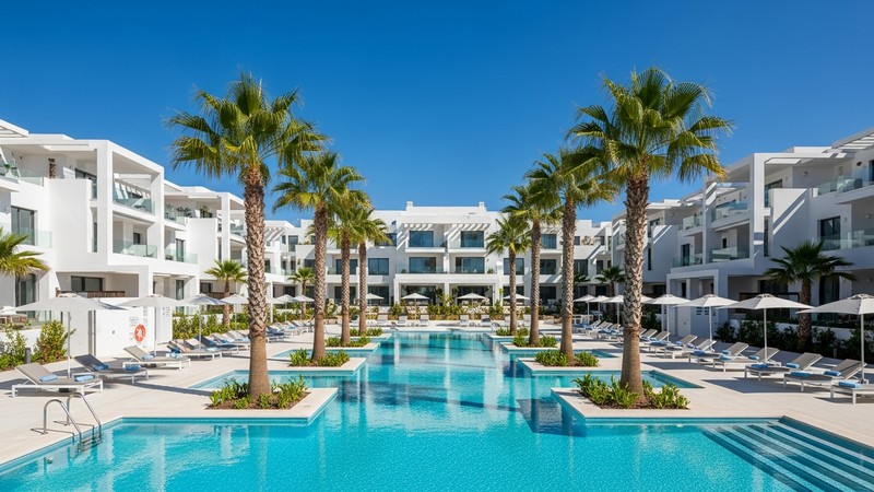 Modern apartment complex with swimming pool on Costa Blanca Spain