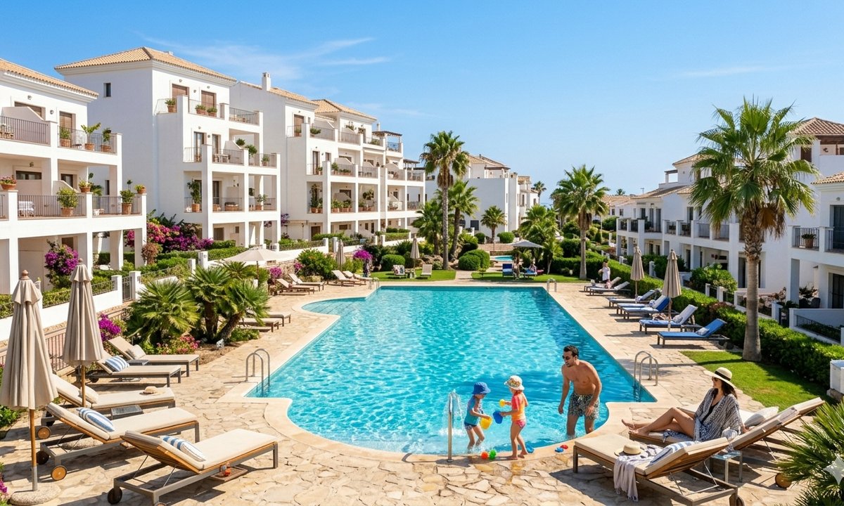 Residential complex with pool and palm trees in Guardamar del Segura