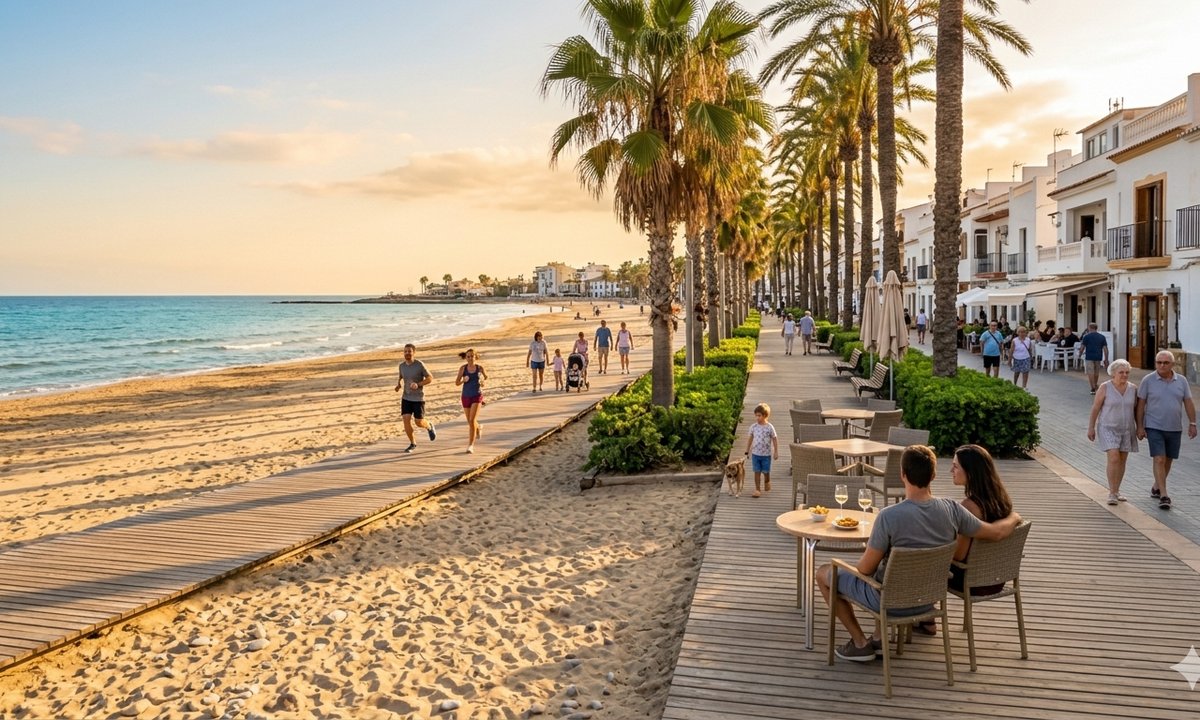 La Mata promenade with palm trees and view of the 4 km beach