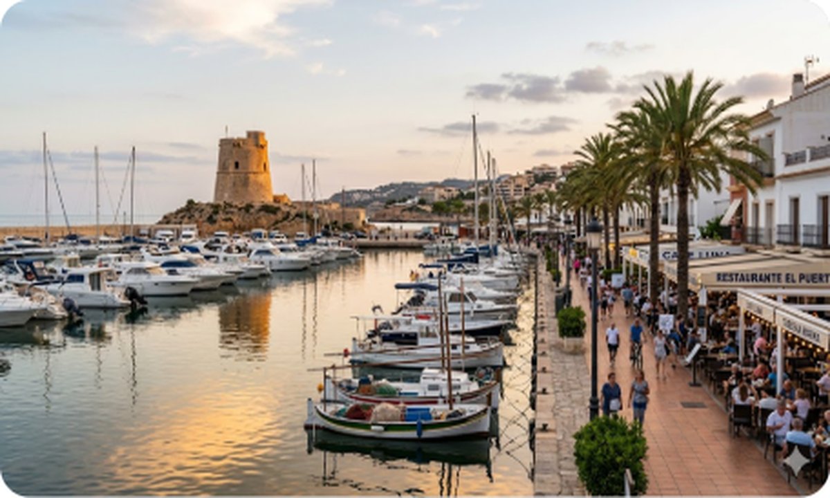 Torre de la Horadadas marina med yachter og restauranter langs vannet