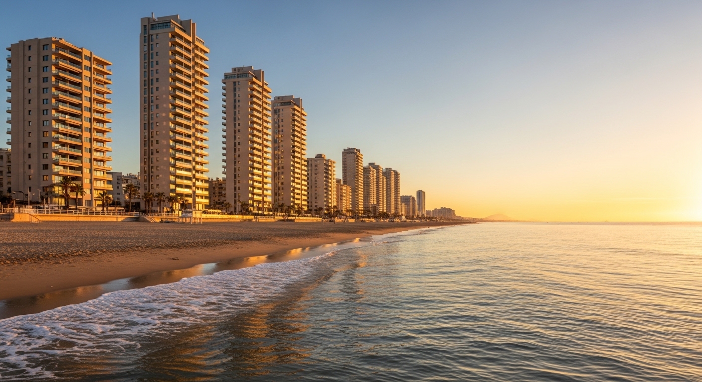 Vue panoramique du skyline de Benidorm avec ses gratte-ciel face à la mer Méditerranée